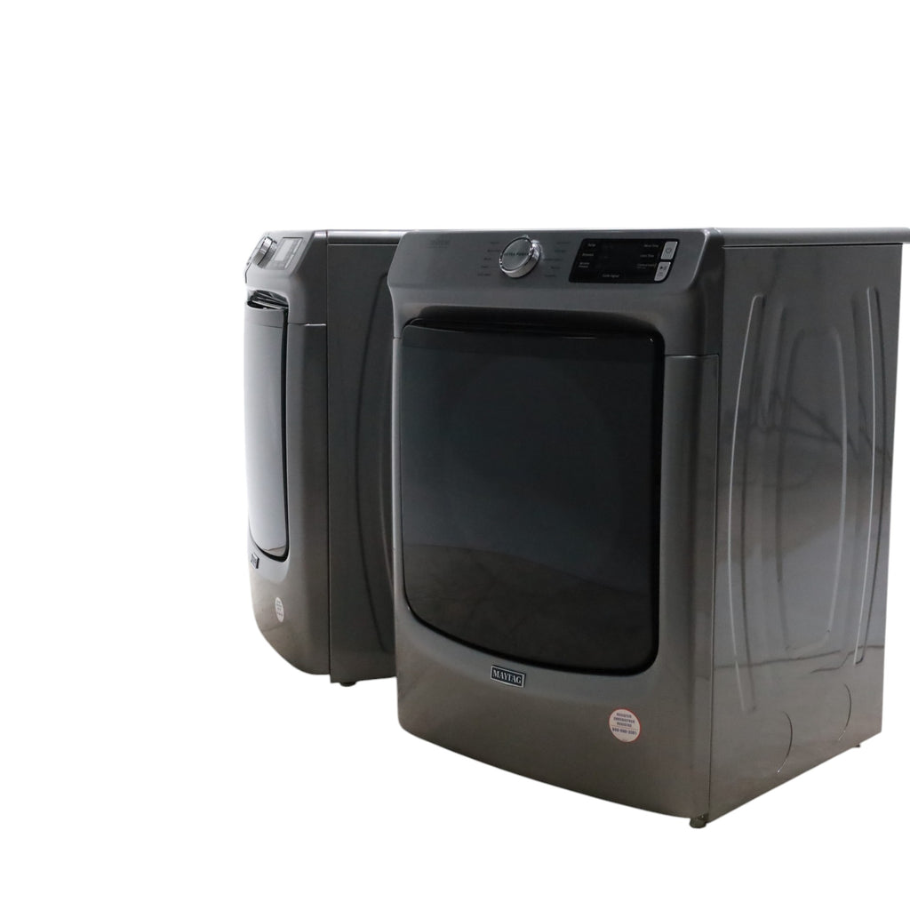 Maytag Metallic Slate 4.5-cu ft High Efficiency ENERGY STAR Stackable Steam Cycle Front-Load Washer with Maytag® Commercial Technology and Maytag 7.3-cu ft Stackable Vented ENERGY STAR Electric Dryer -  Open Box