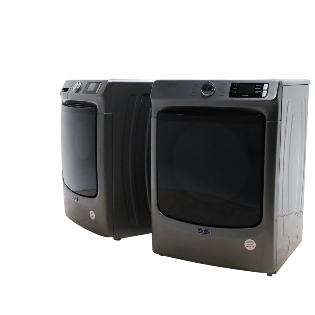 Maytag Metallic Slate 4.5-cu ft High Efficiency ENERGY STAR Stackable Steam Cycle Front-Load Washer with Maytag® Commercial Technology and Maytag 7.3-cu ft Stackable Vented ENERGY STAR Electric Dryer -  Open Box