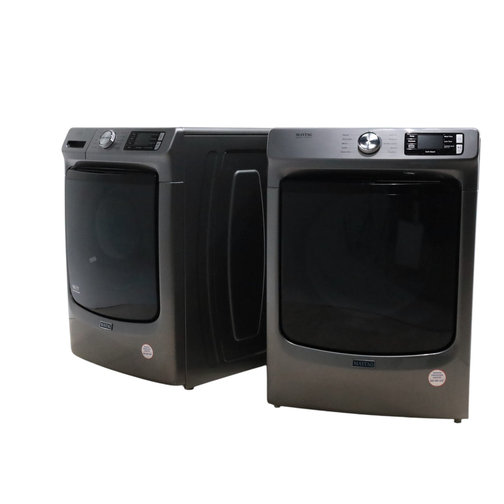 Maytag Metallic Slate 4.5-cu ft High Efficiency ENERGY STAR Stackable Steam Cycle Front-Load Washer with Maytag® Commercial Technology and Maytag 7.3-cu ft Stackable Vented ENERGY STAR Electric Dryer -  Open Box