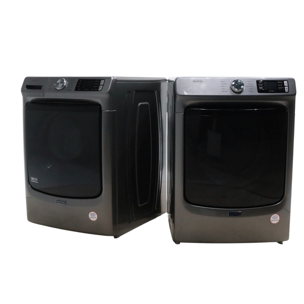 Maytag Metallic Slate 4.5-cu ft High Efficiency ENERGY STAR Stackable Steam Cycle Front-Load Washer with Maytag® Commercial Technology and Maytag 7.3-cu ft Stackable Vented ENERGY STAR Electric Dryer -  Open Box