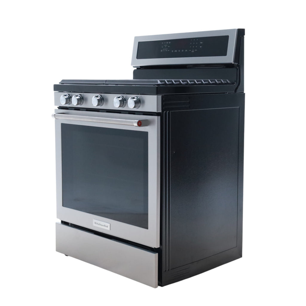 Stainless Steel with Printshield Finish KitchenAid 30-in 5 Burners 5.8-cu ft Self-cleaning Convection Oven Freestanding Natural Gas Range - Scratch & Dent - Minor