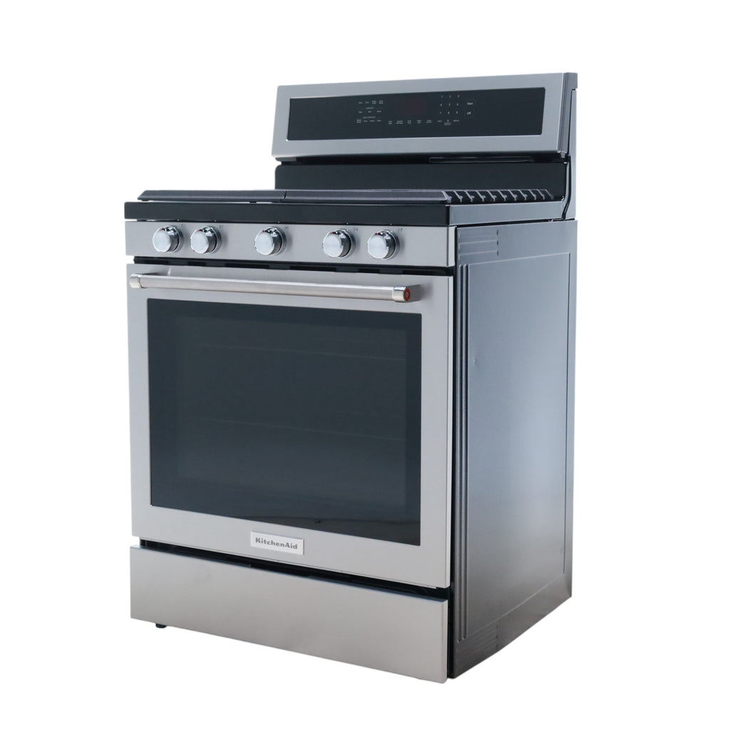 Stainless Steel with Printshield Finish KitchenAid 30-in 5 Burners 5.8-cu ft Self-cleaning Convection Oven Freestanding Natural Gas Range - Scratch & Dent - Minor