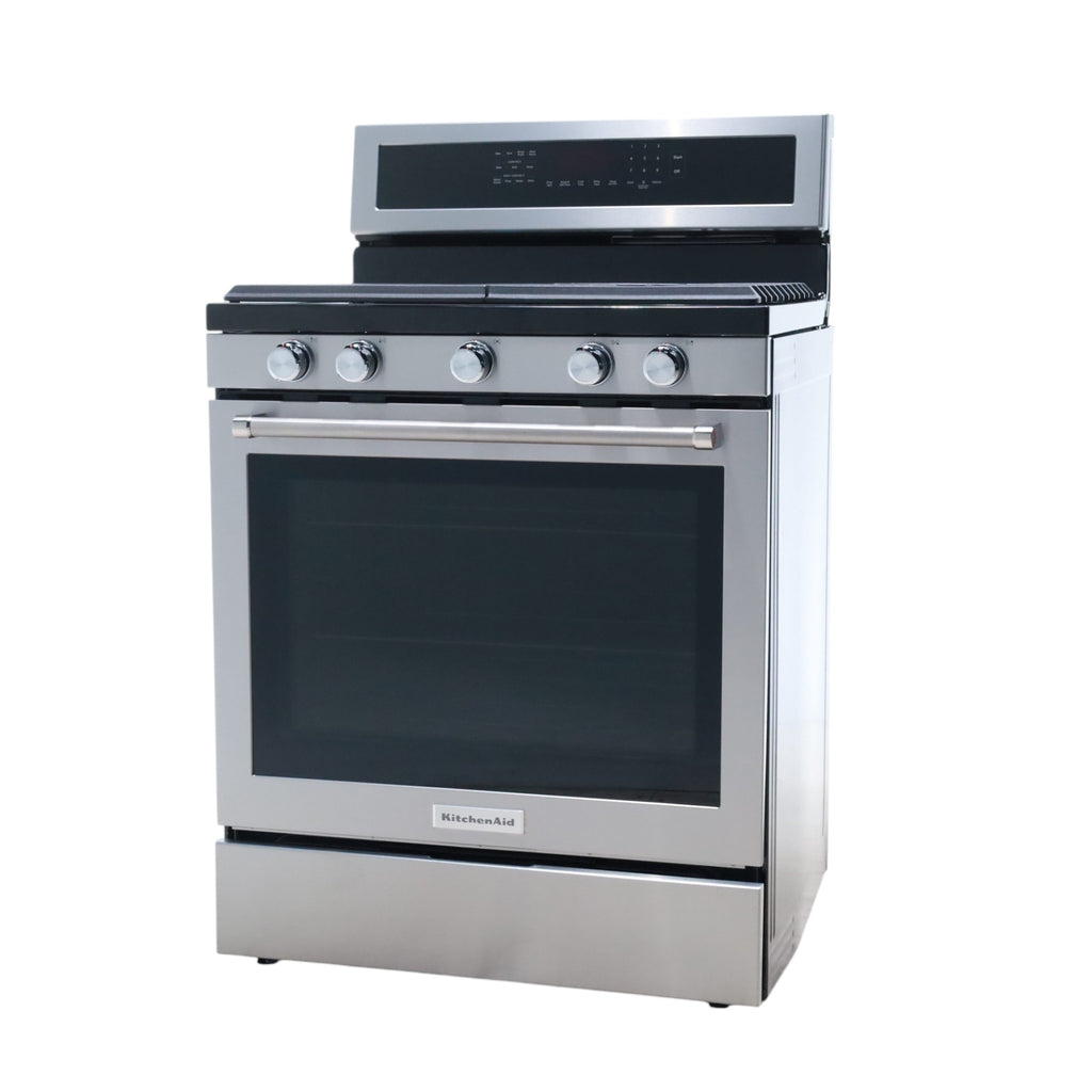 Stainless Steel with Printshield Finish KitchenAid 30-in 5 Burners 5.8-cu ft Self-cleaning Convection Oven Freestanding Natural Gas Range - Scratch & Dent - Minor