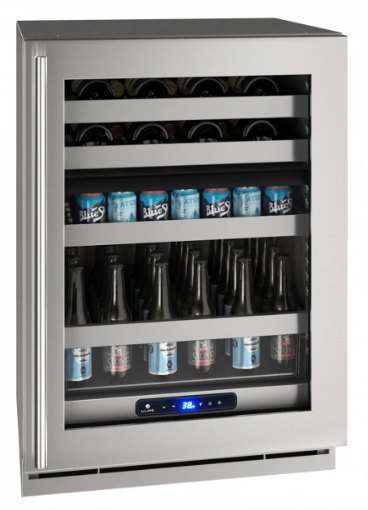 U-Line 24 Inch Dual Zone Beverage Center with 5.1 Cu. Ft. Capacity, Convection Cooling, Stainless Steel Interior, Removable Full-Extension: Shelf, Slide & Secure Bin, and Wine Racks UHBD524 - Scratch & Dent (Minor)