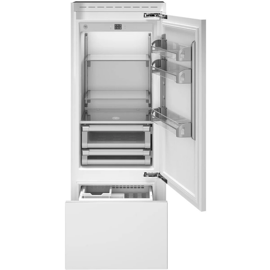 Bertazzoni 30 Inch Panel Ready Built-In Bottom Mount Refrigerator with 15.5 cu. ft. Capacity, Digital Touch-Controls, Lateral Airflow System, and Ice Maker REF30BMBIPRT - Scratch & Dent (Minor)