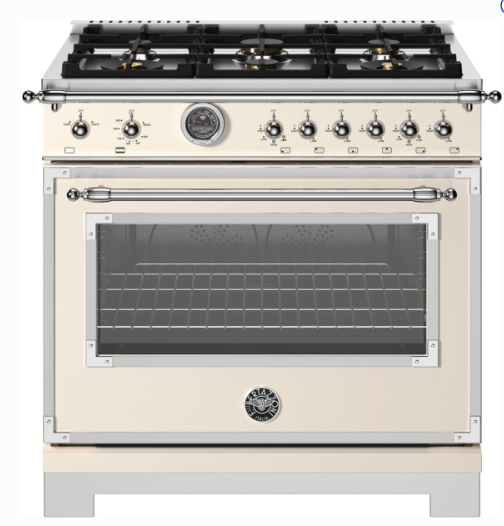 Bertazzoni 36 Inch Freestanding Gas Range with 6 Sealed Burners, 5.7 cu. ft. Oven Capacity, European Convection Oven, and 19000 BTU Power Burners HER366BCFGMAVT - Scratch & Dent (Minor)