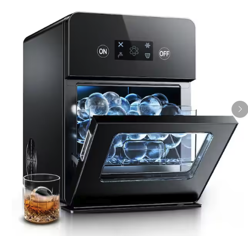 Euhomy 12.6 in. 22 lbs. Whiskey Ball Shaped Cocktail Ice Portable Countertop Ice Maker in Black with Auto-Cleaning SA331 - IM024-S - Open Box