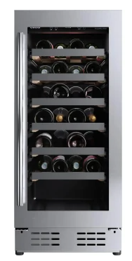 Elica 15 Inch Freestanding/Built-In Wine Cellar with 27 Bottles Capacity, 2.9 cu. ft. Capacity, 6 Full Extension Racks Beechwood, Double Panel Tempered Glass Door, and 3 Level White LED Lighting EWS31SS1 - Scratch & Dent (Minor)