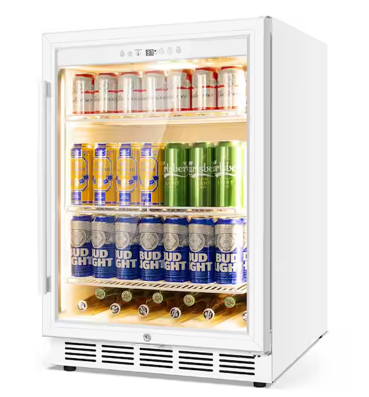 Hooure 23.42 in. Freestanding 200 Cans Beverage Cooler with Glass Door in White FM24WS - Open Box