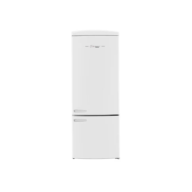 Classic Retro 28 in. 16.7 cu. ft. Frost Free Bottom Freezer Fridge in Marshmallow White, Energy Star UNQ-455LWAC - Open Box