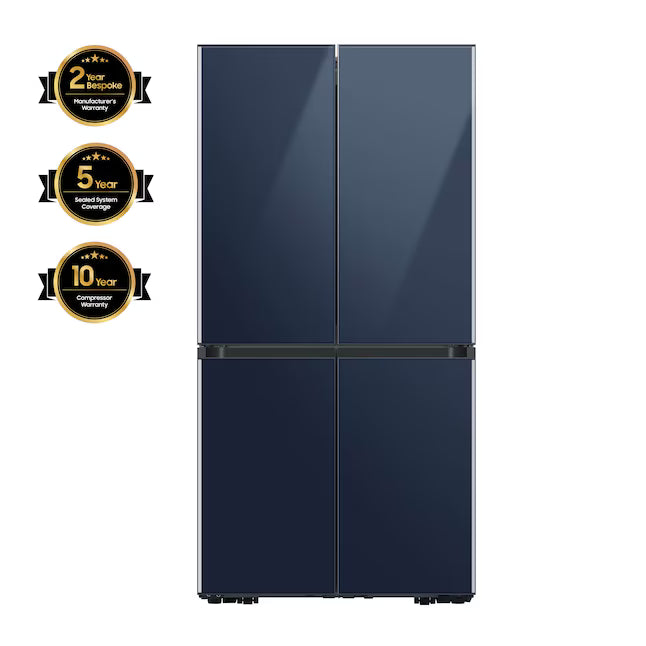 Samsung Bespoke 22.8-cu ft 4-Door Counter-depth Smart French Door Refrigerator with Dual Ice Maker and Door within Door ENERGY STAR in Navy Glass RF23A967541 - Certified Refurbished