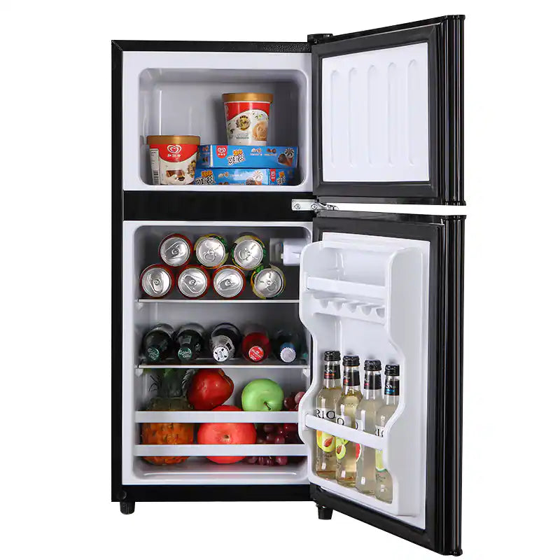 Loheer 2.8 Cu. Ft. 2-Door Mini Fridge with True Top Freezer, Freestanding Compact Refrigerator with LED Light in Black FLS-80-BLACK - Scratch & Dent (Moderate)