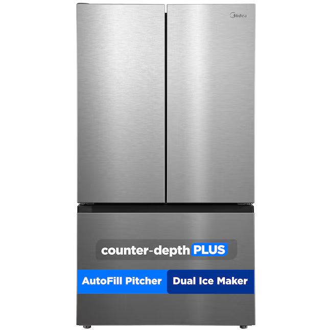 Midea Counter-Depth PLUS 26.5-cu ft 3 -Door 36-in Wide French Door Refrigerator with Dual Ice Maker ENERGY STAR Certified in Stainless Steel MRF27I6BST - Scratch & Dent (Major)