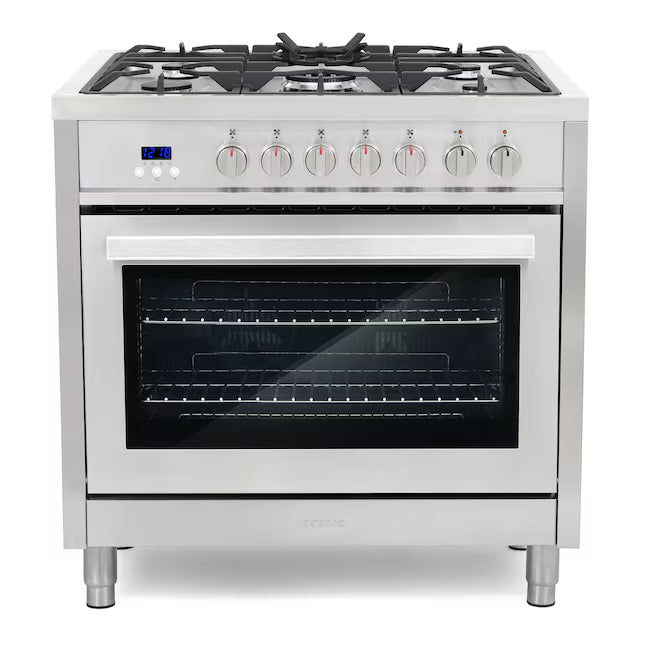 Cosmo 36-in Deep Recessed 5-Burner Convection Oven Freestanding Dual Fuel Range in Stainless Steel 22133SD173 - F965 - Scratch & Dent (Minor)
