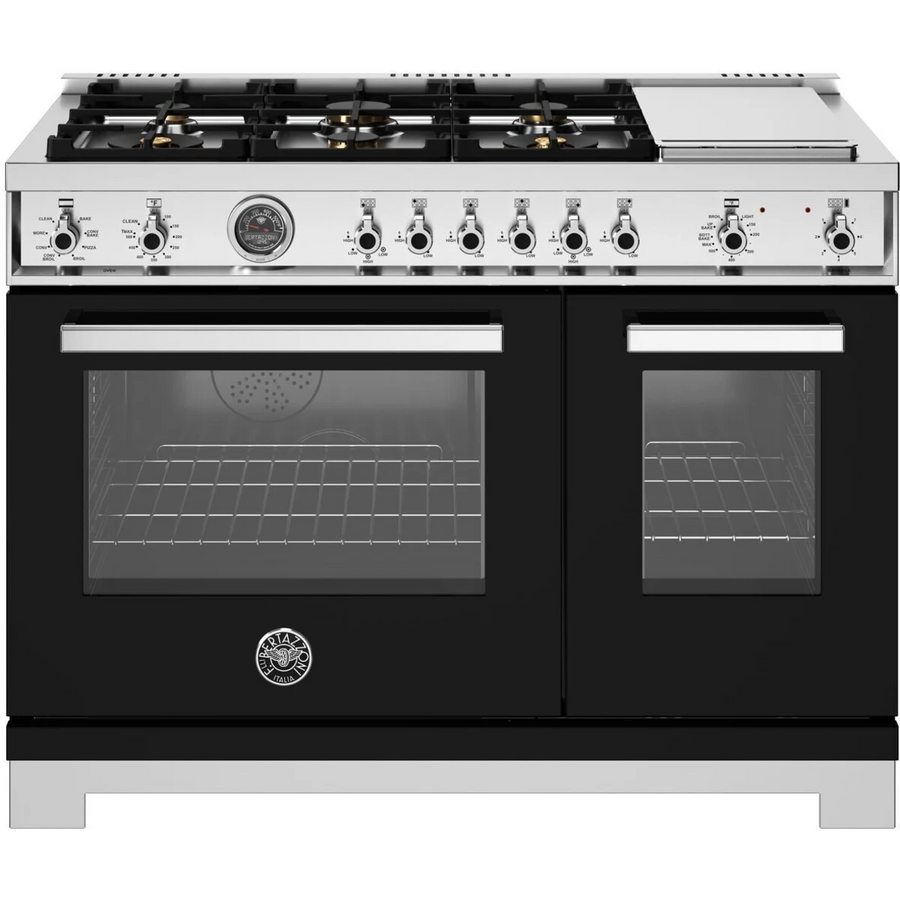 Bertazzoni 48 Inch Freestanding Dual Fuel Range with 6 Sealed Burners, 7 cu. ft. Total Capacity, Continuous Grates, Self-Clean, and Griddle PRO486BTFEPNET - Scratch & Dent (Minor)