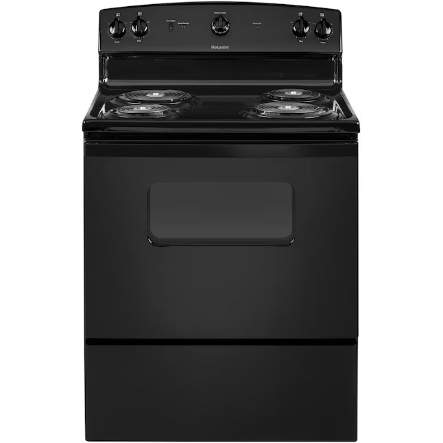 Hotpoint 30-in 4 Burners 5.0-cu ft Freestanding in Black RBS330DR4BB - Scratch & Dent (Minor)