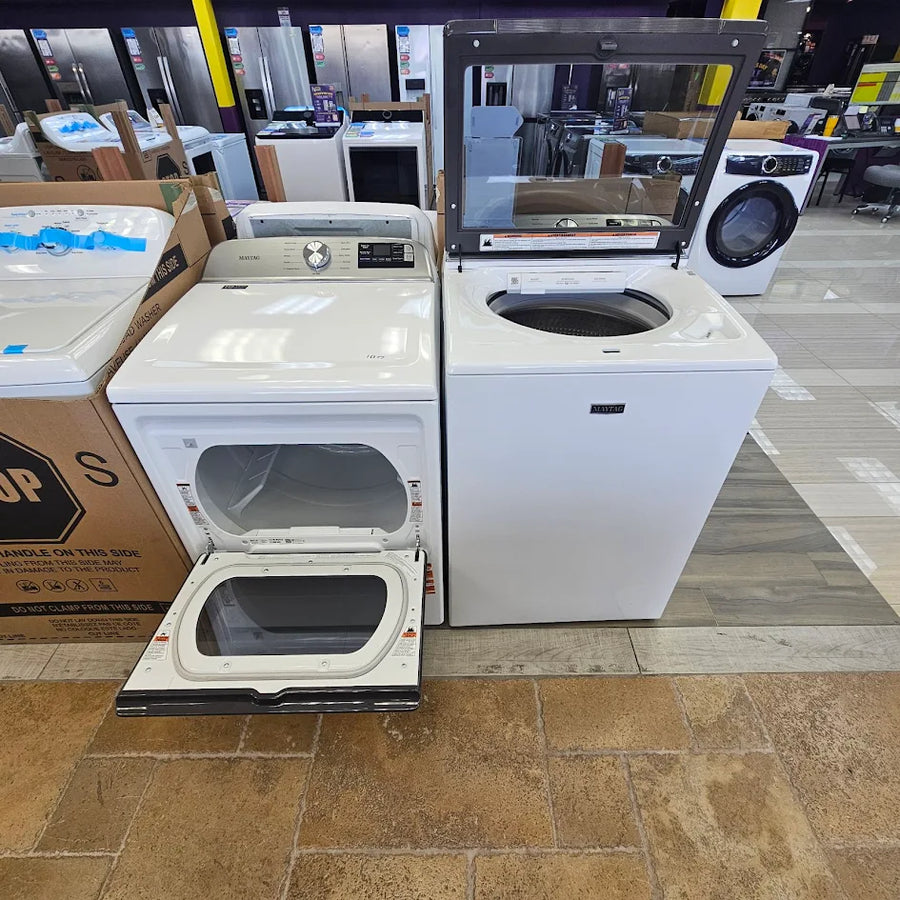Maytag 5.3 cu. ft. Pet Pro Top Load Washer with Impeller, Extra Power and Sanitize Cycle - Scratch & Dent (Minor) and Maytag 7.4 Cu. Ft. Top Load Electric Dryer with Extra Power and Advanced Moisture Sensing 16277 - MED6205RW - Scratch & Dent (Minor)