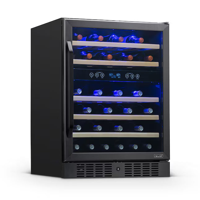NewAir 23.5-in W 46 -Bottles Black Stainless Steel Dual Zone Cooling Built-in/Freestanding Indoor Wine Cooler NWC046BS00 - Scratch & Dent (Minor)
