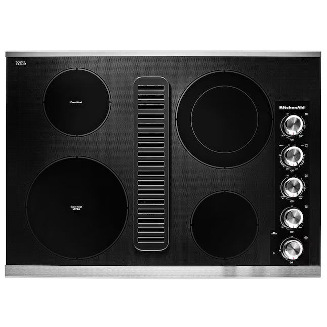 KitchenAid 30 in. Electric Downdraft Cooktop in Stainless Steel with 4 Burner Elements KCED600GSS - Open Box