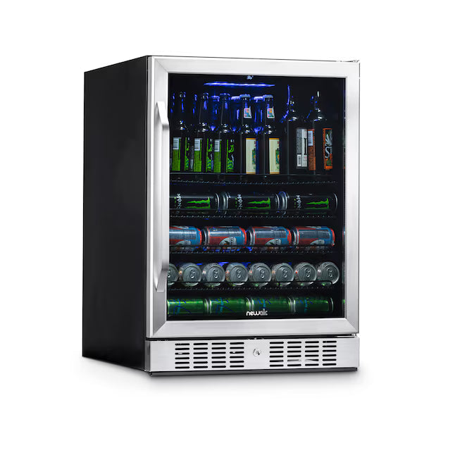 NewAir 23.5-in W 177 -Can Capacity Stainless Steel Built-in/Freestanding Indoor Beverage Refrigerator with Glass Door 251318SD1368 - ABR-1770 - Scratch & Dent (Minor)