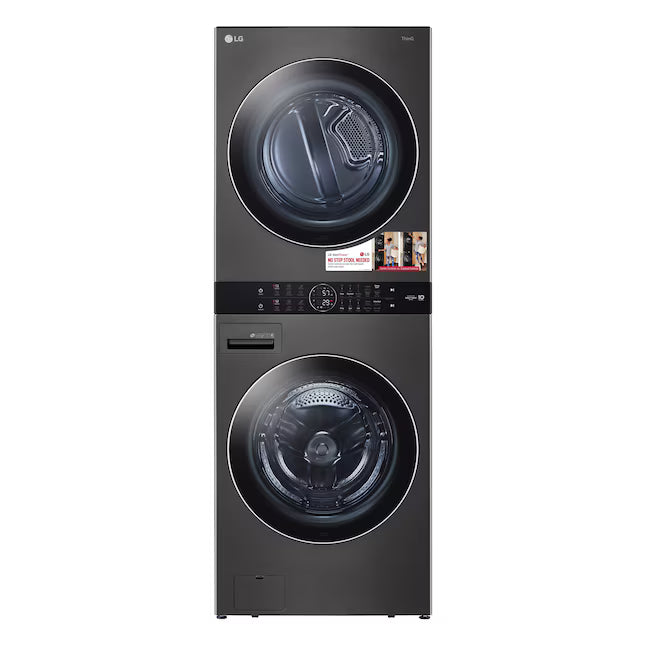 LG ENERGY STAR WashTower Stacked Laundry Center with 4.5 cu. ft. Washer and 7.4 cu. ft. Electric Dryer in Black Steel 3SD885 - WKEX200HBA - Scratch & Dent (Minor)