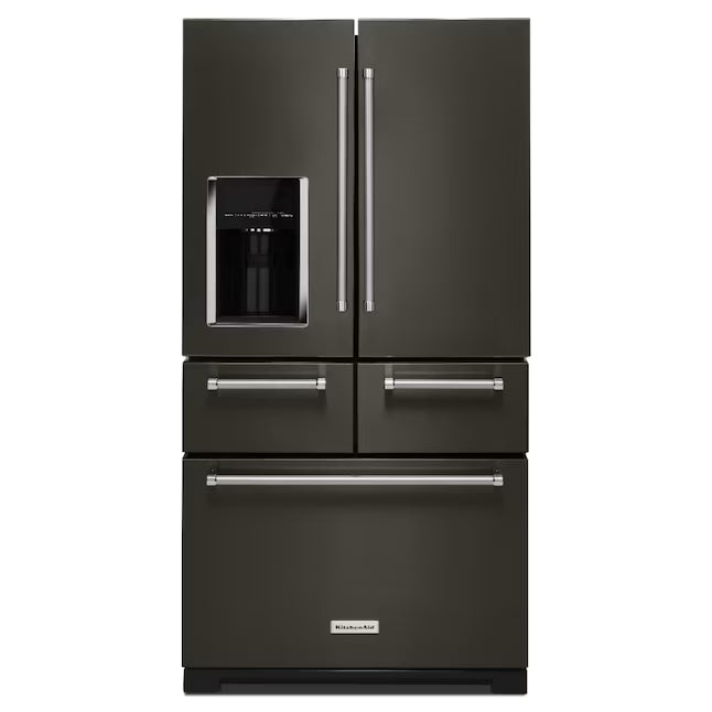 KitchenAid Standard-Depth 25.8-cu ft 5-Door with Ice Maker in Black Stainless Steel with PRINTSHIELD Finish 31134SD225 - KRMF706EBS - Scratch & Dent (Minor)
