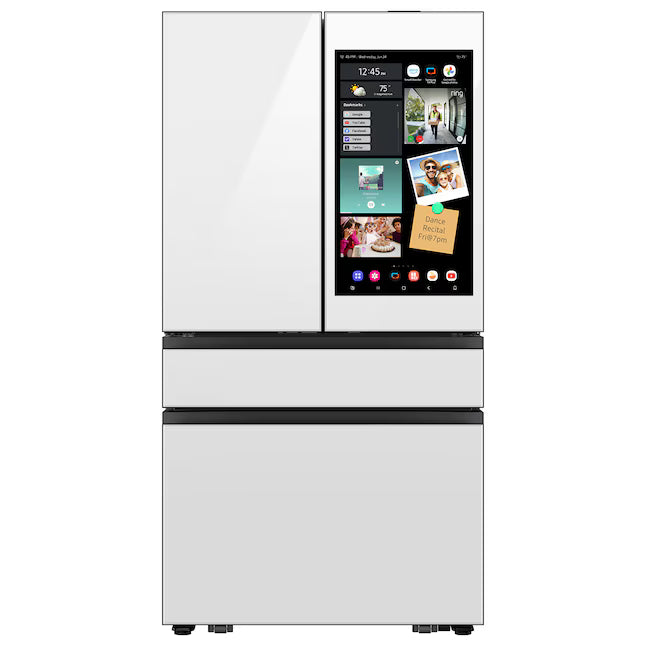 Bespoke 29 cu. ft. Standard Depth 4-Door French Door Refrigerator in White Glass with AI Family Hub+ 30131SD3 - RF90F29AEW - Open Box