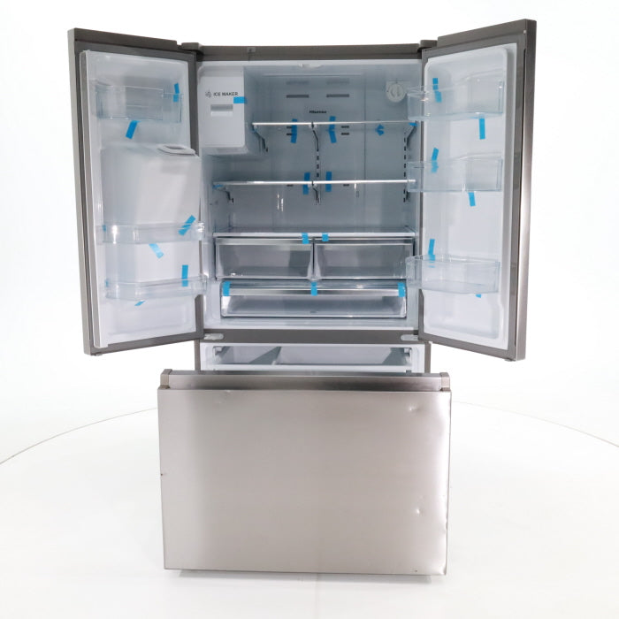 Pictures of Fingerprint Resistant Stainless Steel ENERGY STAR Hisense 25.4 cu. ft. 3 Door Refrigerator with Water and Ice Dispenser- Scratch & Dent - Moderate - Neu Appliance Outlet - Discount Appliance Outlet in Austin, Tx