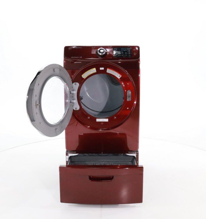 Pictures of HE Merlot Samsung 7.2 cu. ft. Electric Steam Dryer With Moisture Sensor-Dry Technology on Pedestal- Certified Refurbished - Neu Appliance Outlet - Discount Appliance Outlet in Austin, Tx