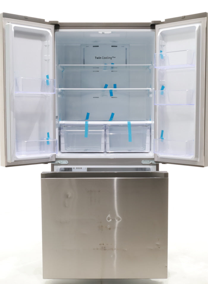 Pictures of 33 in. Wide Fingerprint Resistant Stainless Steel ENERGY STAR Smart Samsung  17.5 cu. ft. 3 Door French Door Refrigerator with Internal Ice Maker - Scratch & Dent - Major - Neu Appliance Outlet - Discount Appliance Outlet in Austin, Tx
