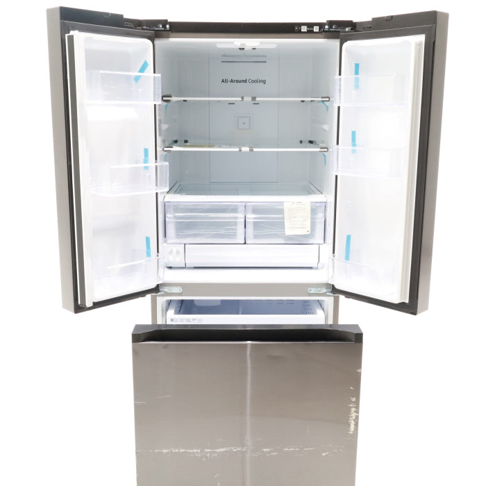 Pictures of 30 in. Fingerprint Resistant Stainless Steel ENERGY STAR Samsung 22 cu. ft. 3 Door French Door Refrigerator with Exterior Water and Ice Dispenser - Scratch & Dent - Moderate - Neu Appliance Outlet - Discount Appliance Outlet in Austin, Tx