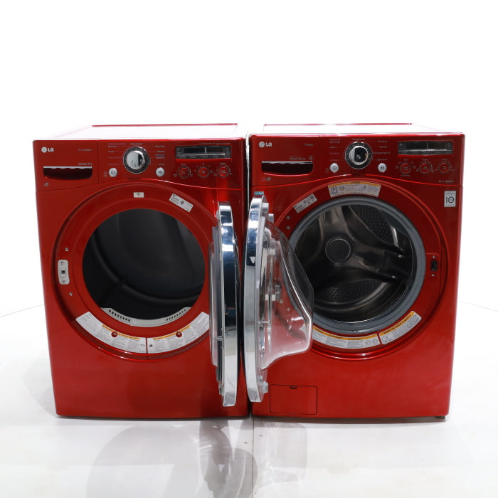 Pictures of Wild Cherry Red ENERGY STAR LG 4.0 cu. ft. Front Load Washer with Steam and Wild Cherry Red LG 7.3 Front Load Electric Dryer with TrueSeam Technology - Certified Refurbished - Neu Appliance Outlet - Discount Appliance Outlet in Austin, Tx