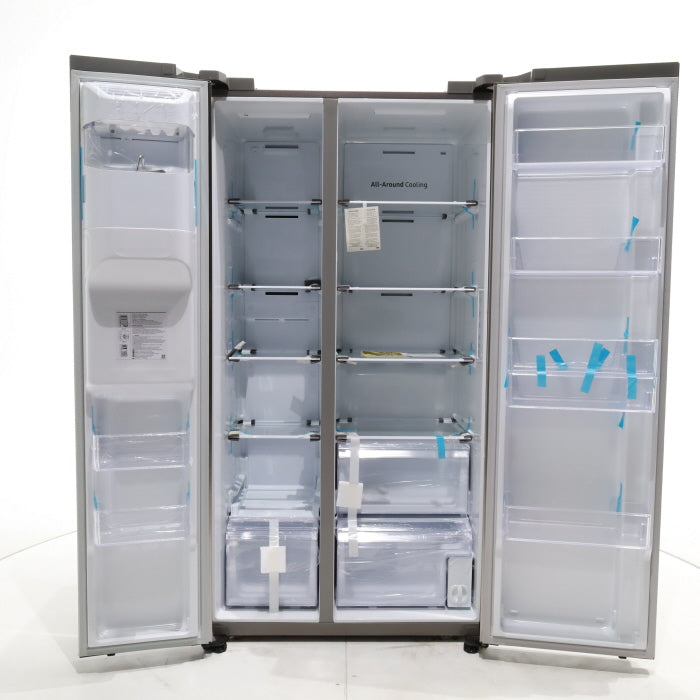 Pictures of Counter Depth Fingerprint Resistant Stainless Steel ENERGY STAR Samsung 22 cu. ft. Side by Side Refrigerator with Exterior Water and Ice Dispenser - Scratch & Dent - Moderate - Neu Appliance Outlet - Discount Appliance Outlet in Austin, Tx