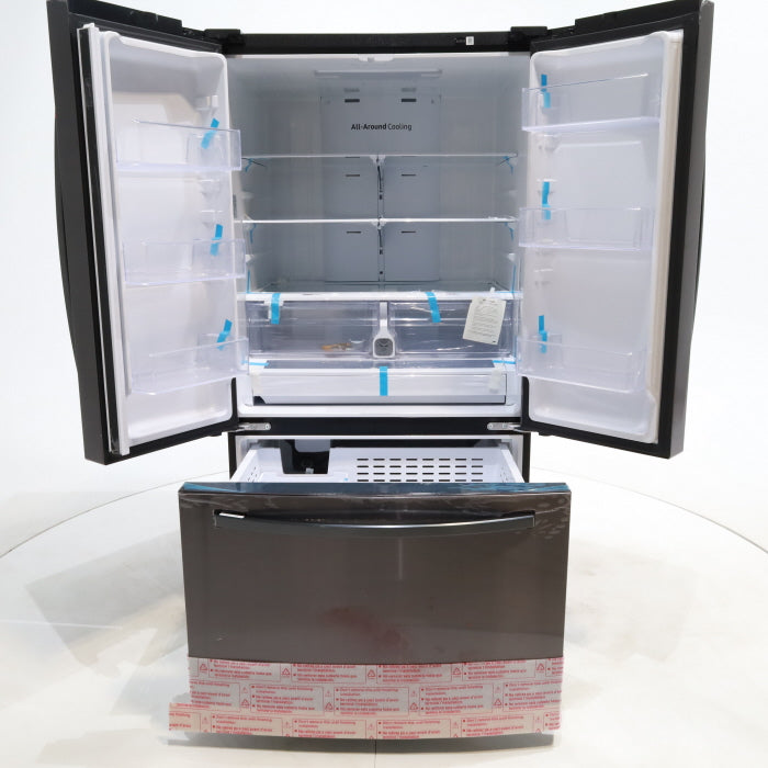 Pictures of Fingerprint Resistant Black Stainless Steel ENERGY STAR Samsung 28.2 cu. ft. Capacity 3 Door French Door Refrigerator with Internal Ice Maker - Scratch & Dent - Major - Neu Appliance Outlet - Discount Appliance Outlet in Austin, Tx