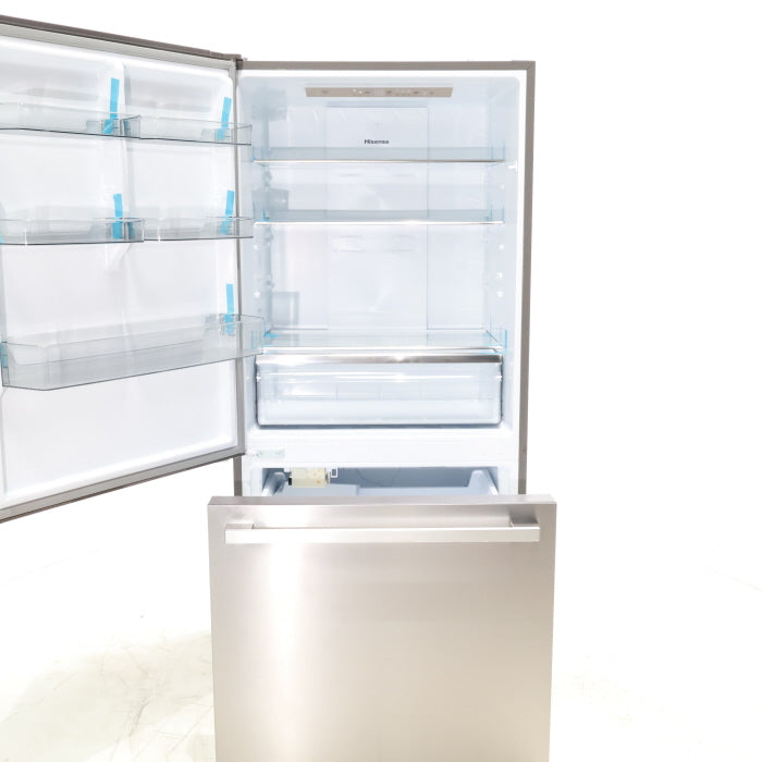 Pictures of 33" Wide Counter Depth Hisense ENERGY STAR 17.2-cu ft Bottom-Freezer Refrigerator with Ice Maker in Fingerprint Resistant Stainless Steel - Scratch & Dent - Minor - Neu Appliance Outlet - Discount Appliance Outlet in Austin, Tx
