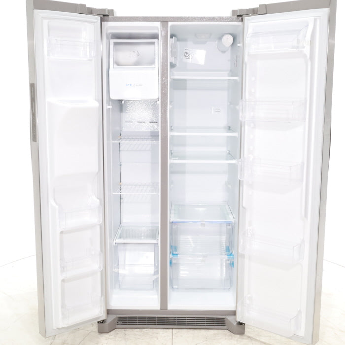 Pictures of 33" Wide Stainless Steel Frigidaire 22.3 cu. ft. ENERGY STAR Side by Side Refrigerator with Exterior Water and Ice Dispenser - Scratch & Dent - Minor - Neu Appliance Outlet - Discount Appliance Outlet in Austin, Tx