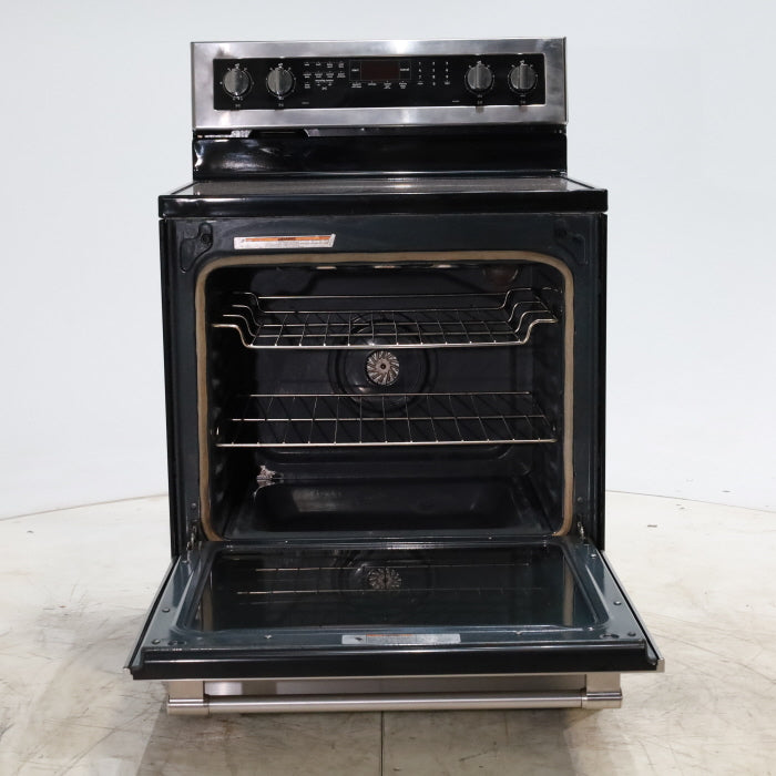 Pictures of Fingerprint-Resistant Stainless Steel Maytag 6.4 cu. ft. Freestanding 5 Heating Elements Smooth Cooktop Electric Range with Convection - Certified Refurbished - Neu Appliance Outlet - Discount Appliance Outlet in Austin, Tx