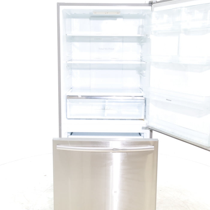 Pictures of 32 in. Wide Counter Depth Stainless Steel ENERGY STAR Hisense 17.1 cu. ft. Bottom Freezer Refrigerator with Super Freezer Technology - Certified Refurbished - Neu Appliance Outlet - Discount Appliance Outlet in Austin, Tx