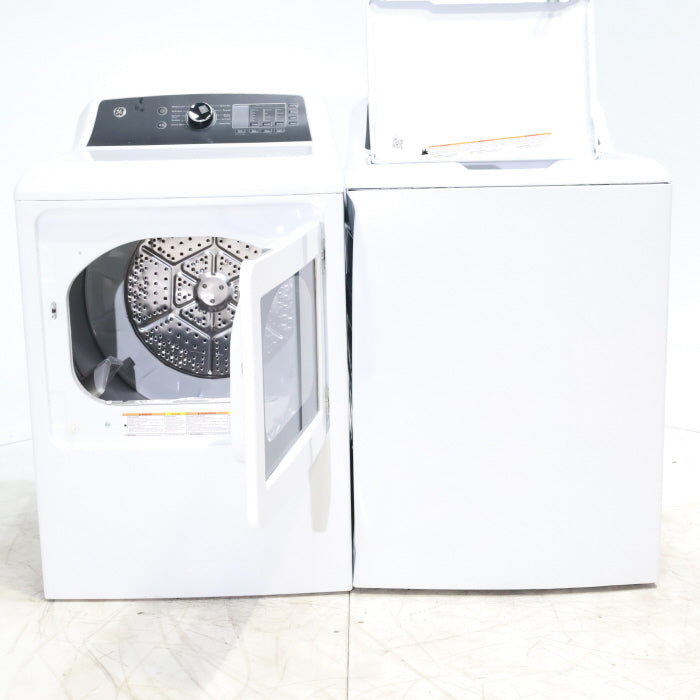Pictures of GE 4.5 cu. ft. Capacity Washer with Stainless Steel Basket, Cold Plus and Wash Boost and GE 7.4 cu. ft. Capacity Electric Dryer with Up To 120 ft. Venting and Sensor Dry - Scratch & Dent - Minor | Moderate - Neu Appliance Outlet - Discount Appliance Outlet in Austin, Tx