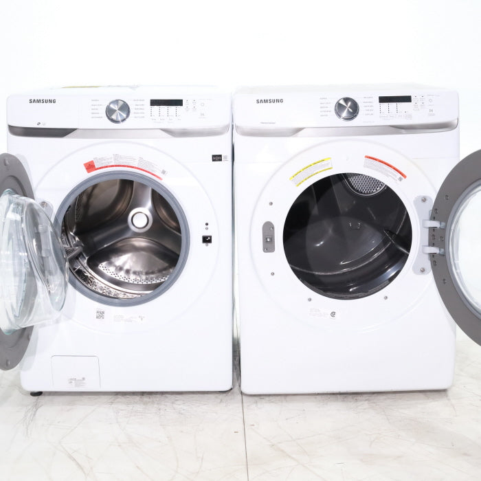 Pictures of ENERGY STAR Samsung 4.5 cu. ft. Front Load Washer with Vibration Reduction and Samsung 7.5 cu. ft. Front Load Electric Dryer with Sensor Dry and Interior Drum Light- Scratch & Dent - Moderate | Major - Neu Appliance Outlet - Discount Appliance Outlet in Austin, Tx
