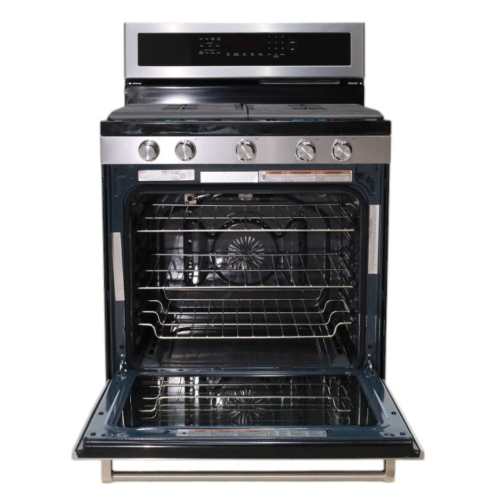 Pictures of Stainless Steel with Printshield Finish KitchenAid 30-in 5 Burners 5.8-cu ft Self-cleaning Convection Oven Freestanding Natural Gas Range - Open Box - Neu Appliance Outlet - Discount Appliance Outlet in Austin, Tx