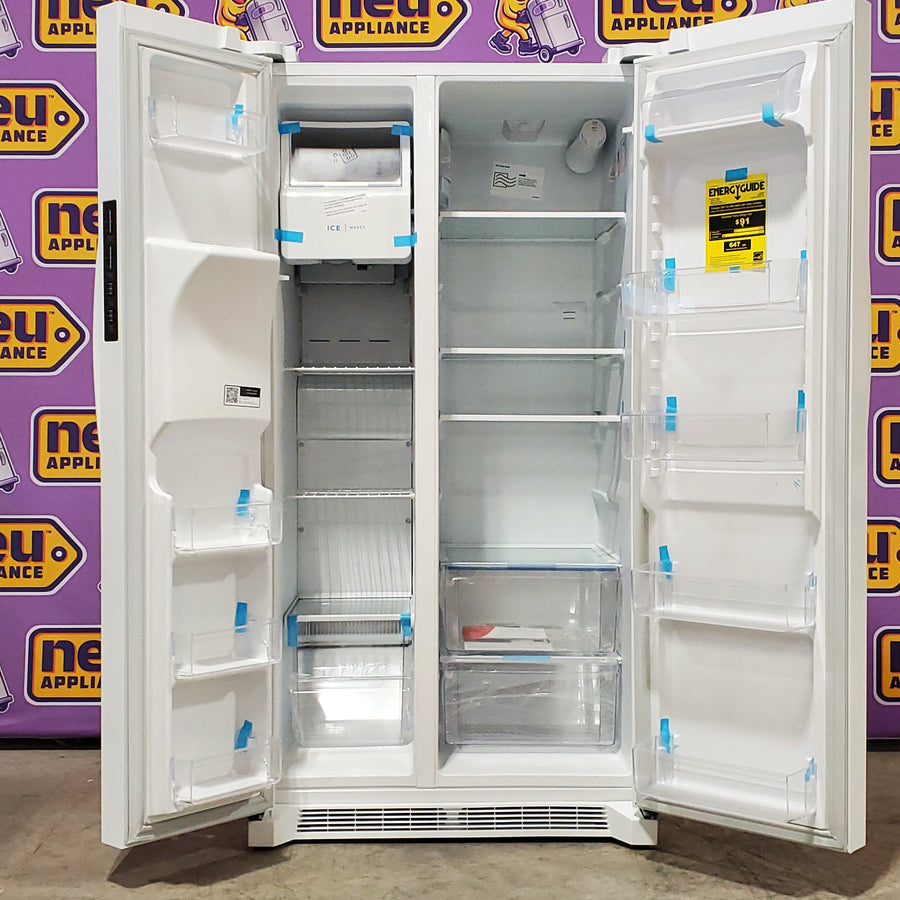 Frigidaire 25.6 cu. ft. Side by Side Refrigerator in White with Exterior Ice and Water Dispenser 26SD009 - FRSS2623AW - Scratch & Dent (Minor)