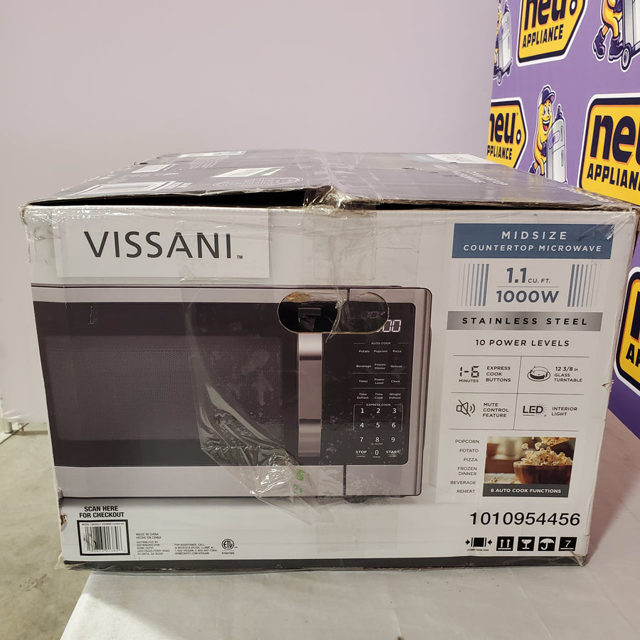 Vissani 21 in. 1.1 cu. ft. 1000-Watt Countertop Microwave Oven in Fingerprint Resistant Stainless Steel and Bar Handle SA617 - VSCMWE11S2W2102 - New in Box