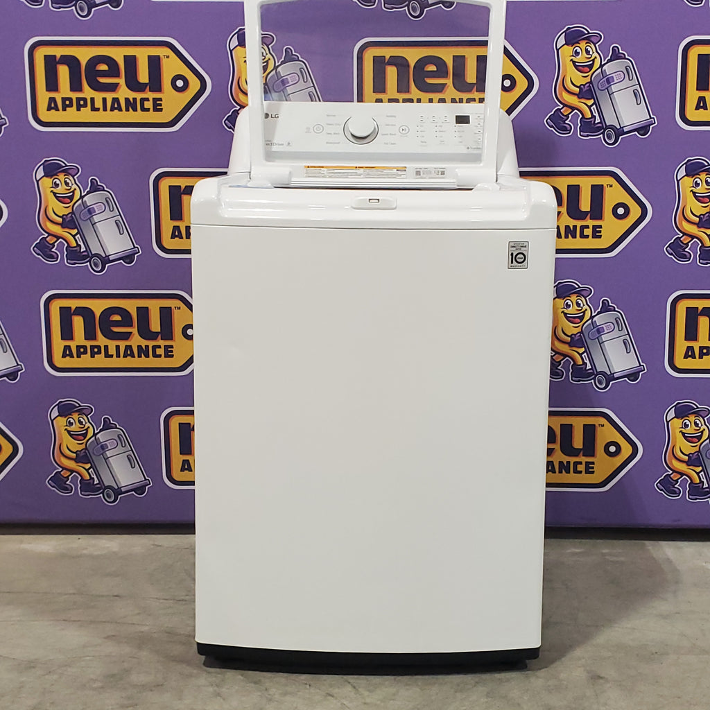 Pictures of LG White Top Load 4.5 Cu. Ft. Washer with NeveRust Drum and TurboDrum Technology WT7000CW - Certified Refurbished and LG 7.3 Cu. Ft. Electric Rear Control Ultra Large Capacity Dryer in White with Sensor Dry 16037 - DLE6100W - Certified Refurbished - Neu Appliance Outlet - Discount Appliance Outlet in Austin, Tx