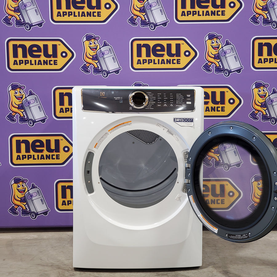 Electrolux 4.5 Cu.Ft. Stackable Front Load Washer with Steam and SmartBoost Wash System ELFW7637AW - Open Box and Electrolux 8.0 Cu. Ft. Front Load Perfect Steam™ Electric Dryer with Balanced Dry™ and Instant Refresh ELFE7626BW - Scratch & Dent (Minor)