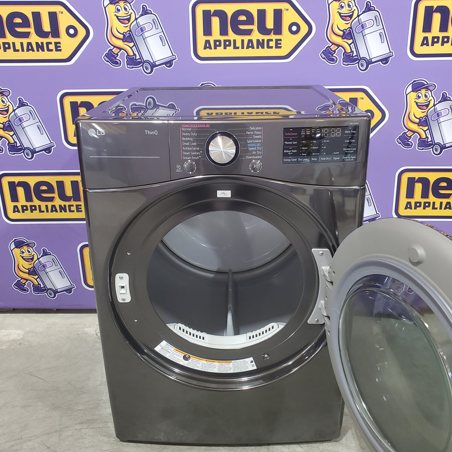 LG TurboSteam 7.4-cu ft Stackable Vented Gas Dryer with Steam Cycle in Black Steel DLGX4201B - Scratch & Dent (Minor)