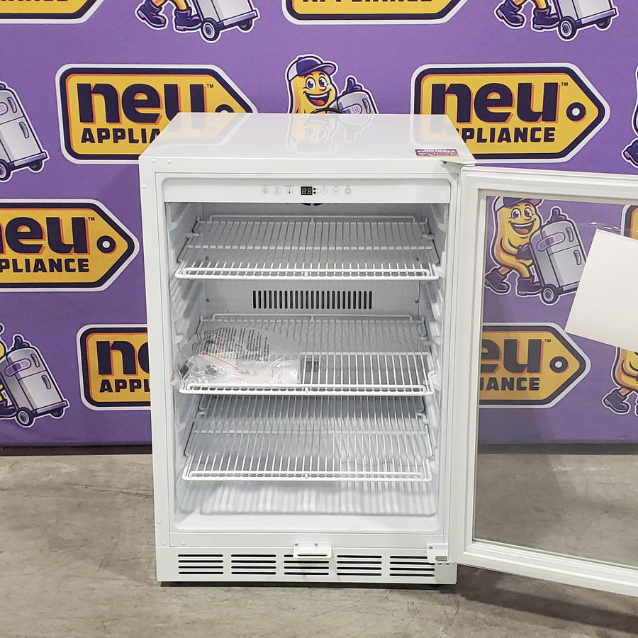 Hooure 23.42 in. Freestanding 200 Cans Beverage Cooler with Glass Door in White FM24WS - Open Box