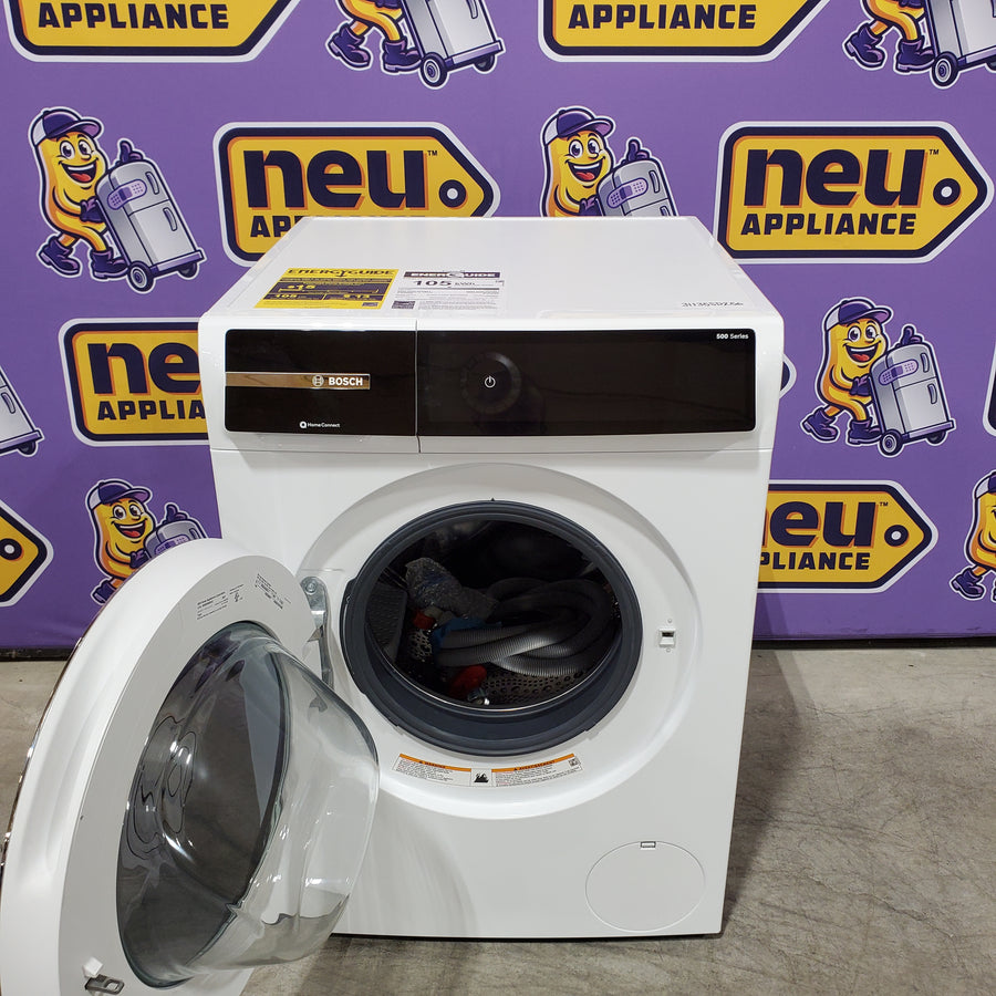 Bosch 500 Series 24 in. 2.4 cu. ft. Stackable Front Load Compact Washer in White WGB24600UC - Open Box and Bosch 500 Series 4-cu ft Stackable Ventless Electric Dryer with Steam Cycle in White WQB245B0UC - Scratch & Dent (Moderate)