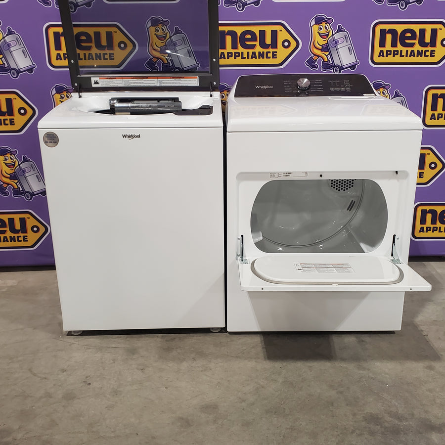 Whirlpool High Efficiency Agitator Large Top-Load Washer in White WTW5105HW - Scratch & Dent (Minor) and Whirlpool 7.0 cu. ft. Electric Dryer with Hamper Door 16118 - WED5010LW - Open Box