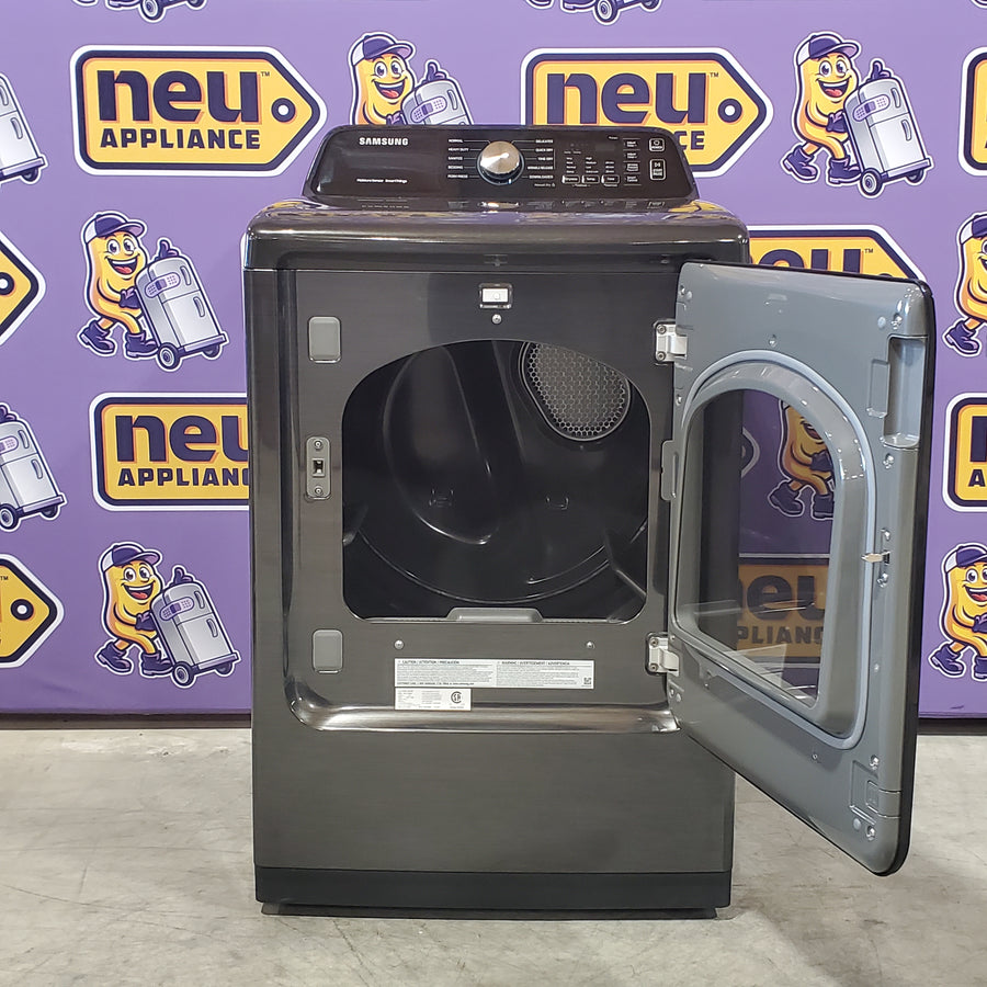 Samsung 5.0 cu. ft. Capacity Top Load Washer with Active WaterJet in Brushed Black WA50R5200AV - Certified Refurbished and Samsung Brushed Black 7.4 cu. ft. Smart Electric Dryer with Sensor Dry 16114 - DVE47CG3500V - New in Box